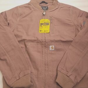 Carhartt Beige Womens Lightweight Small Bomber Jacket with Ribbed Details
